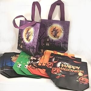 Halloween Trick Or Treat Tote Gift Bags with Handles Multicolor 12 Bags 8"X8"X3"